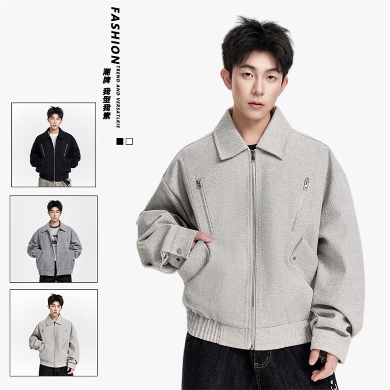 潮牌斜纹面料大口袋光版二开夹克男士休闲外套A406 JK5612 P98图片