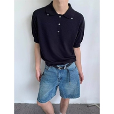 MDAG美式复古金属扣翻领短袖T恤polo衫男女夏季宽松休闲百搭上衣，男装Polo衫，四季星座505