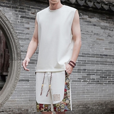 背心两件套夏季刺绣短裤休闲运动套装青年拼接潮A266-TZ3308-P46，男装牛仔裤，电商A266