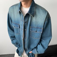 美式复古水洗渐变莱赛尔长袖牛仔衬衫男2025春季宽松翻领衬衣外套，男装衬衫，星座410-6（原星座1304-1）