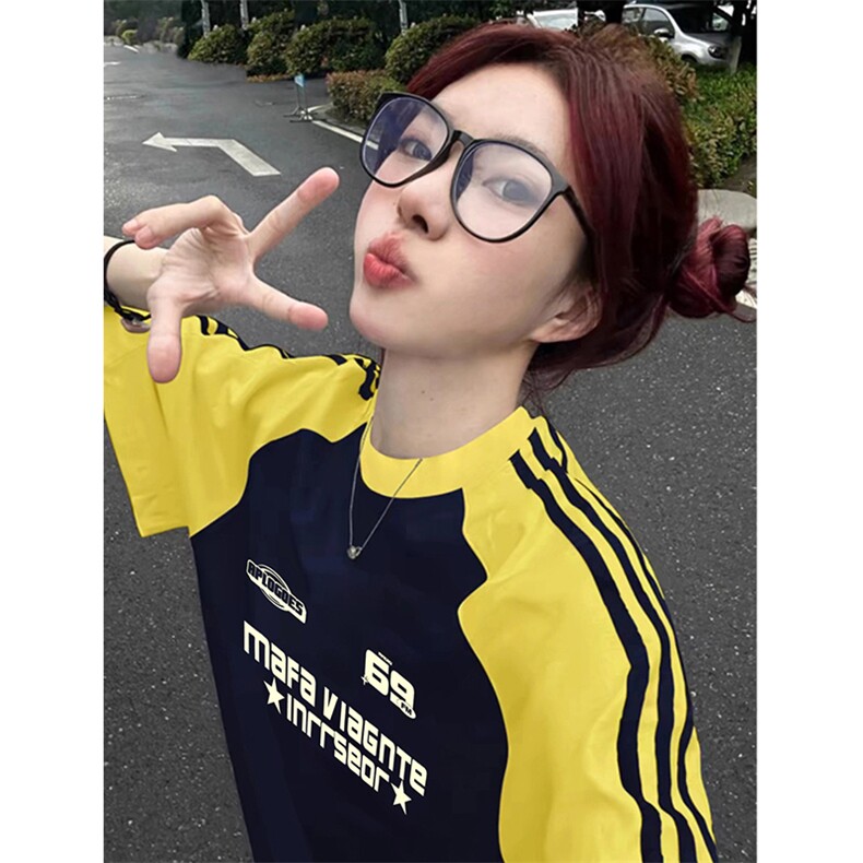 夏季美式高街重磅纯棉三条杠织带插肩撞色男女短袖T恤CZ81-特P25,男装T恤,电商A486