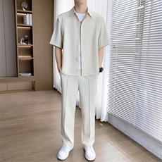 2025夏季新款套装高级感冰丝短袖衬衫休闲透气上衣长裤两件套，男装休闲套装，星座1206（原A206）