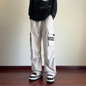 抖音品质夏季新款条纹口袋褶皱宽松伞兵裤B315-K24243-特p35控68图片