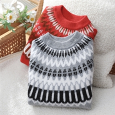 优质儿童费尔岛羊毛针织衫男女童加厚提花套头打底拼色毛衣，童装儿童羊毛衫，初丹羊绒童装