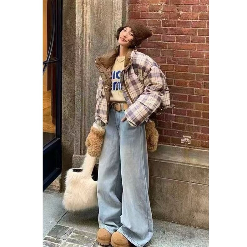 韩系格子短款棉服女冬季2025新款加厚好看棉衣小个子女款棉袄外套,男装棉衣,星座506A