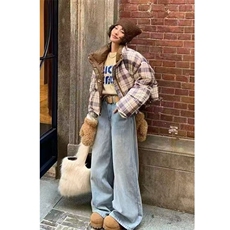 韩系格子短款棉服女冬季2025新款加厚好看棉衣小个子女款棉袄外套，男装棉衣，星座506A