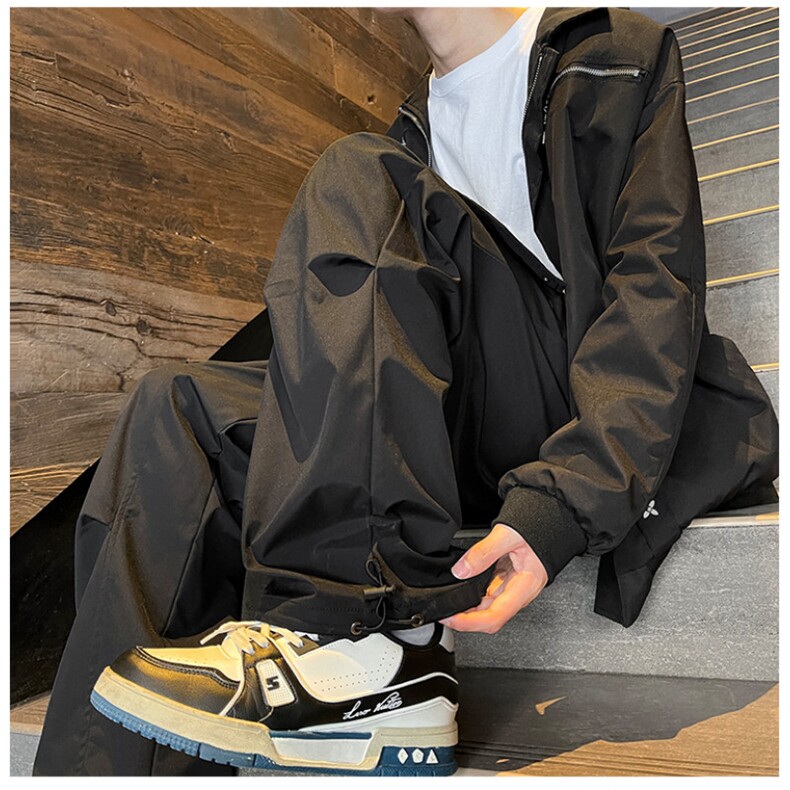 港风春款男休闲裤工装口袋褶皱抽绳束脚冲锋裤H0960P38,男装休闲裤,星座1013-1
