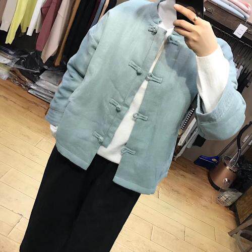 棉麻夹棉盘扣棉衣，女装棉衣/棉服，蓝院