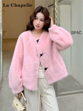 小香风毛毛外套女冬皮毛一体仿水貂绒，女装羊羔毛/颗粒绒，莘蕾