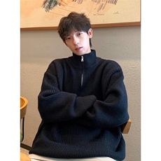 半拉链开衫毛衣男士韩版潮流慵懒风宽松半高领针织上衣服L013，男装针织衫/毛衣，星座516A