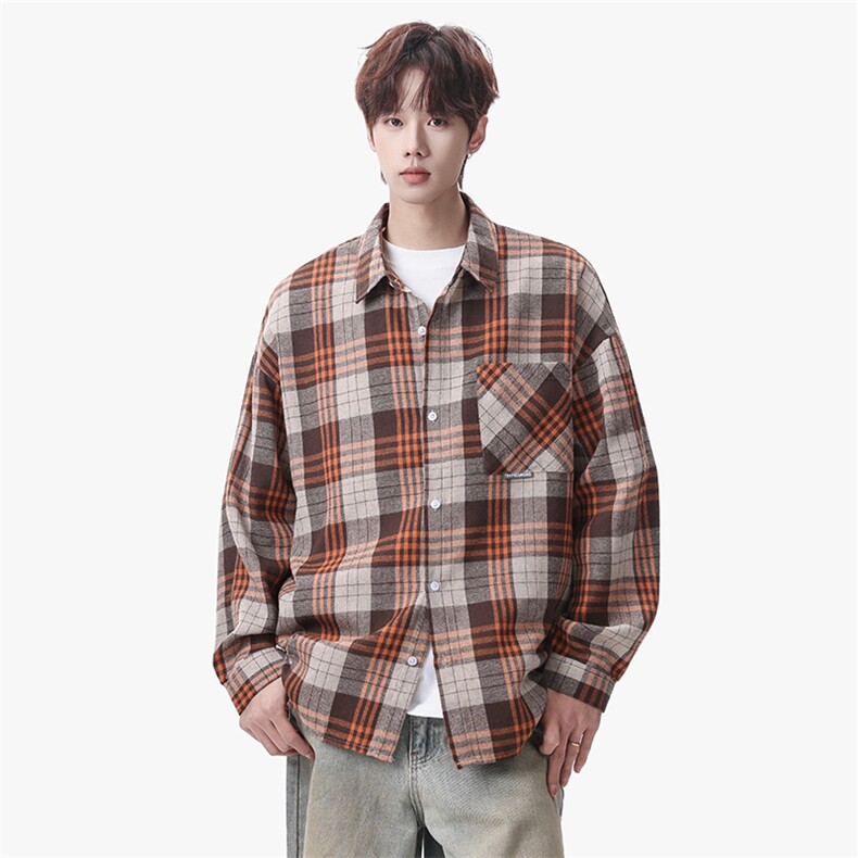 衬衫男秋季新款港风宽松大码磨毛长袖衬衣CS37-P38，男装衬衫，星座214-3