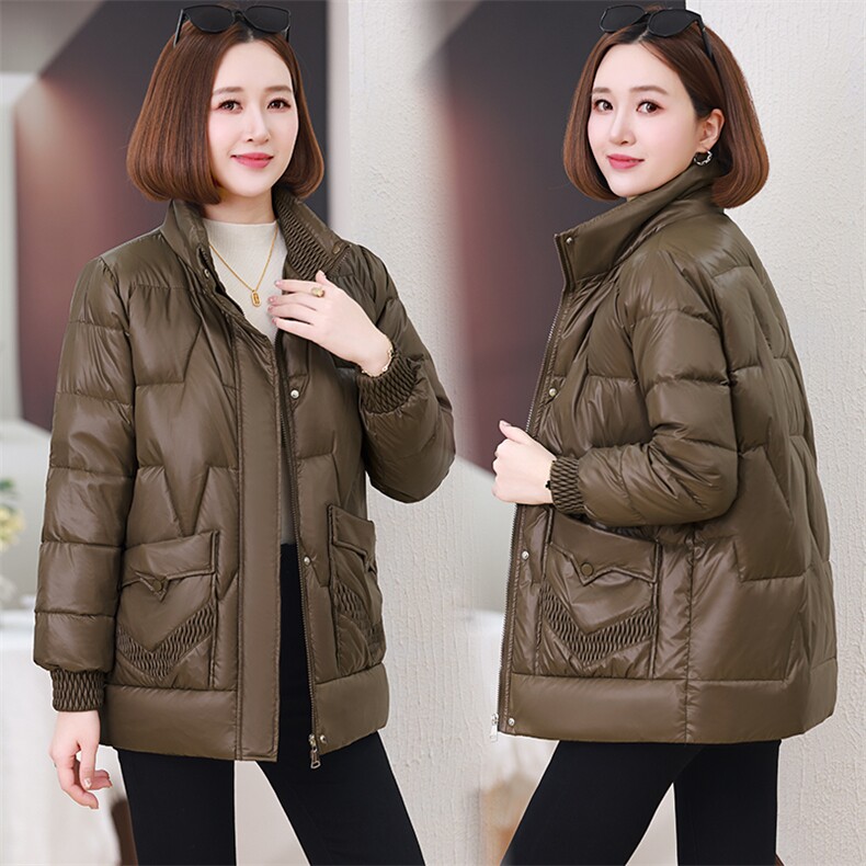 红色洋气减龄羽绒棉服女2024冬新款中年妈妈时尚立领加厚保暖棉袄,女装棉衣/棉服,婷思杰（原婷想服饰）