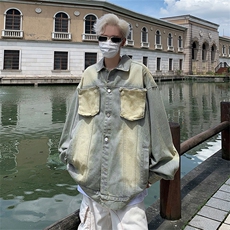 美式高街水洗做旧黄泥牛仔夹克男女潮牌口袋可拆卸外套JK08933-69，男装夹克，星座308B-1