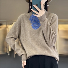 时尚潮流通勤长袖单件2024年秋冬季202323青花瓷堆堆领羊毛衫，女装羊毛衫，丽特绒