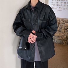 男装秋季港风纯色休闲男宽松PU皮衣夹克外套衬衫A071-C28-P75，男装夹克，电商A071