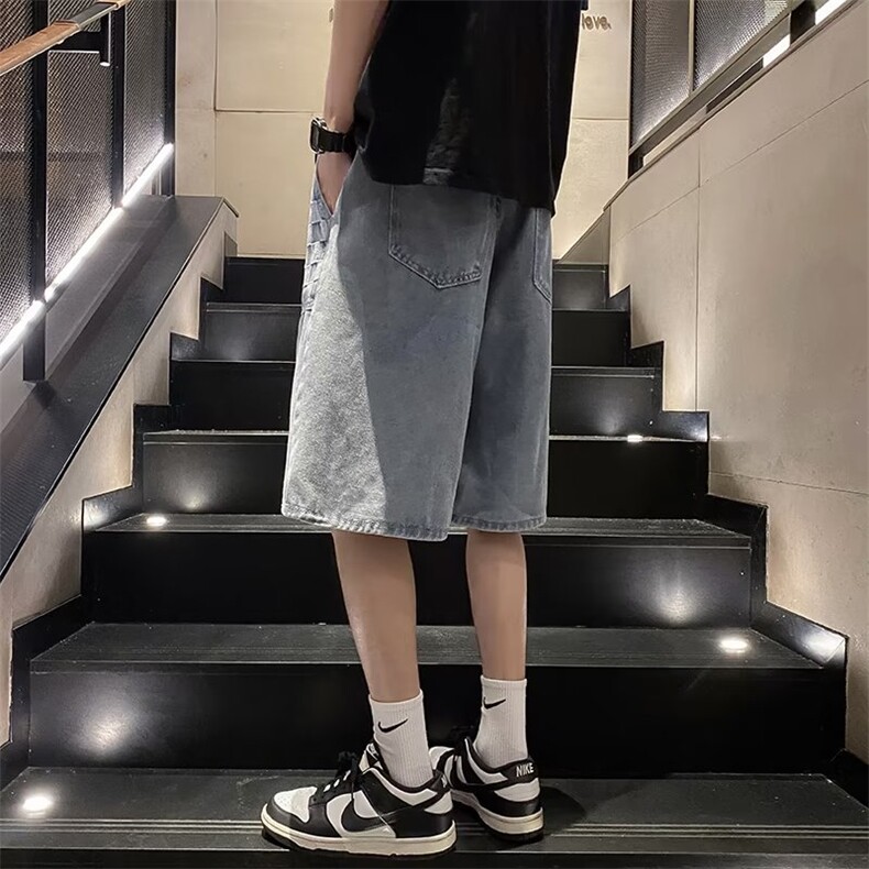 格子牛仔短裤男五分裤夏季宽松直筒休闲中裤ins潮牌情侣ND23-P36,男装牛仔裤,星座1008-1