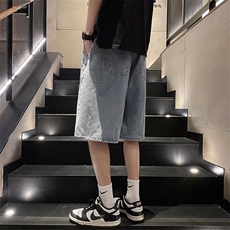 格子牛仔短裤男五分裤夏季宽松直筒休闲中裤ins潮牌情侣ND23-P36，男装牛仔裤，星座1008-1