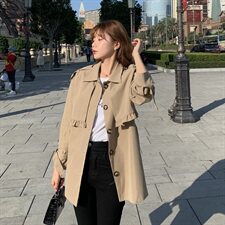 年后出货！2021春季收腰花边短款风衣165A-2005-P110-K178，女装短外套，浙宝123