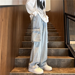 k1058-p55-控78 M-5XL 现货显高显瘦港风高阶牛仔裤多口袋图片