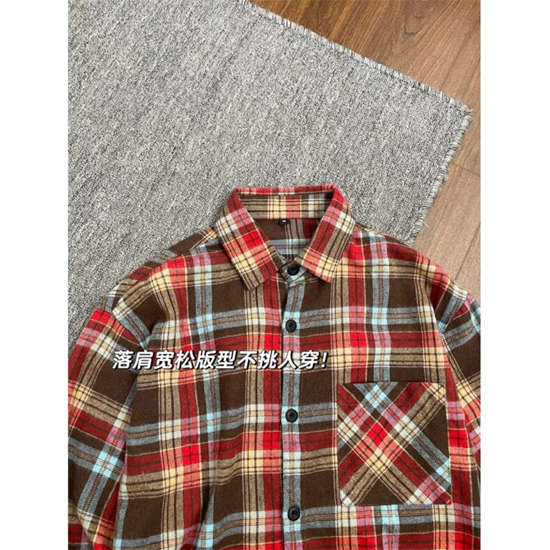 DD304P38美式复古红色格子长袖衬衫,男装衬衫,电商B323A