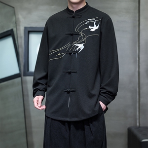 秋装新款男士大码风立领盘扣衬衫长袖男小外套开衫CS2588-P75图片