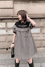 夏季新款黑格子连衣裙，女装连衣裙，恋钱