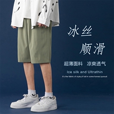 2023夏季新款港风蓝底大码冰丝休闲短裤M-5XHK21285-P15，男装休闲裤，电商A022