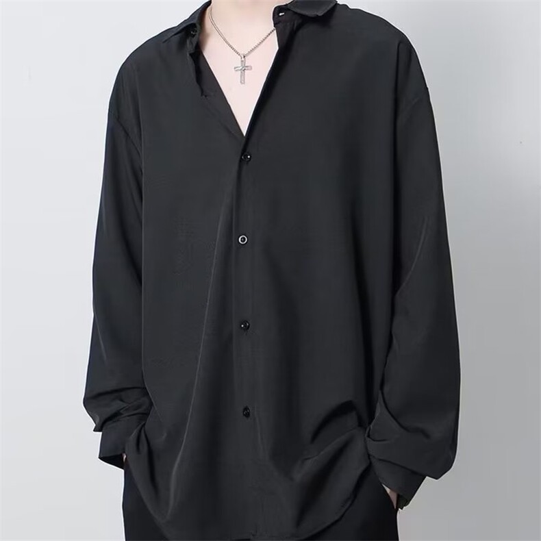 原宿青春流行男简约纯色日常潮衬衫标准气质夏季长袖文艺日系ins，男装衬衫，星座1210-1