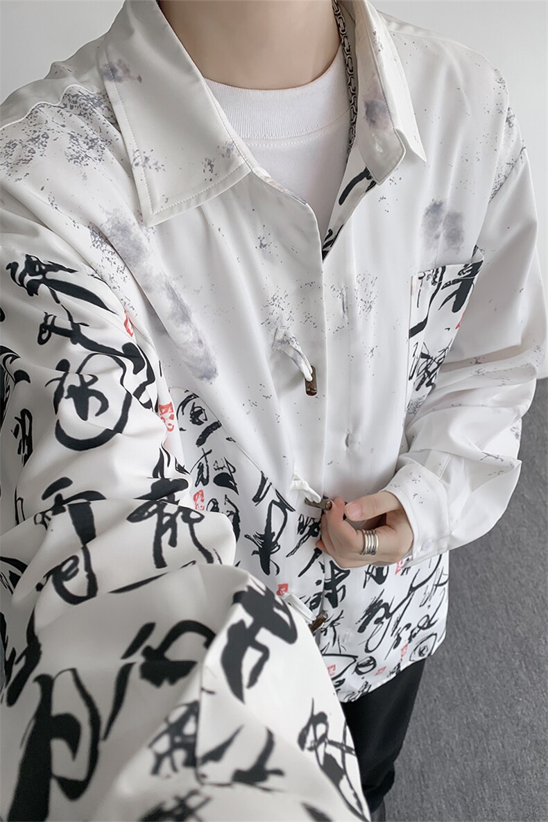 CS1152-特批38控68秋季新款新中式撞色拼接长袖冰丝衬衫大码男,男装衬衫,电商A059
