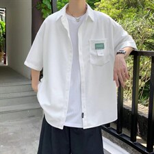 简约2023夏季短袖衬衫男士夏季薄款华夫格绣标衬衣C4026P30图片