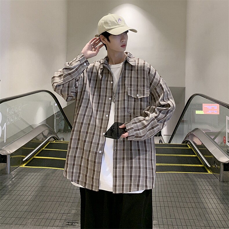 2025春装新款格子休闲百搭帅气长袖男休闲衬衫上衣D201-DM96-P45图片