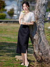 2025年夏季新中式气质盘扣修身两件套裙时尚减龄，女装套装/套裙，卡杰菲