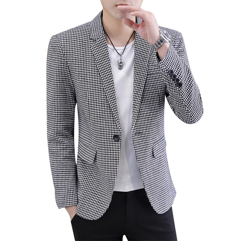 606P60秋季男士西服千鸟格小西装外套上衣修身休闲潮流帅,男装西服,星座1706