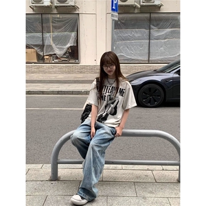 潮美式复古人像印花嘻哈街头风宽松舒适透气凉感短袖TDT005图片
