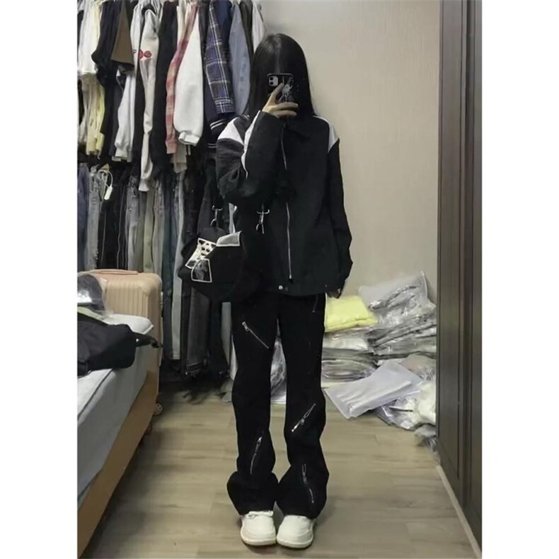 cleanfit美式多拉链牛仔裤男小众镰刀裤子直筒微喇裤KZ9037-P50图片
