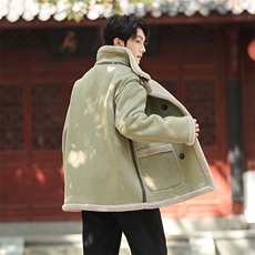 皮毛一体棉衣男新款翻领皮夹克大码中式羊羔绒保暖棉服1213-p218，男装夹克，电商A016