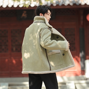 皮毛一体棉衣男新款翻领皮夹克大码中式羊羔绒保暖棉服1213-p218图片