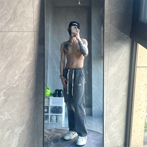 破洞牛仔裤男夏季薄款宽松直筒松紧腰裤子潮牌美式高街JX2227-P45图片
