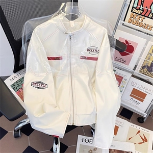 美式短款赛车服pu皮刺绣外套HH100 P65图片