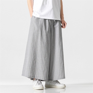夏 大码日系休闲裤条纹直筒阔腿裤棉麻裤风裙裤男女 K333/P70图片