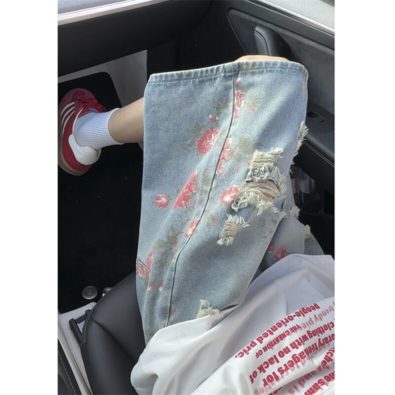 403-DK15-特P40玫瑰花卉印花破洞牛仔短裤男,男装牛仔裤,星座403（原603-1）