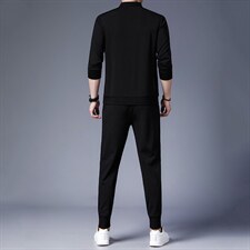 2023秋季男装新款商务休闲套装男士翻领刺绣长袖t恤中青年两件套，男装休闲套装，电商B212（原钱塘6029）
