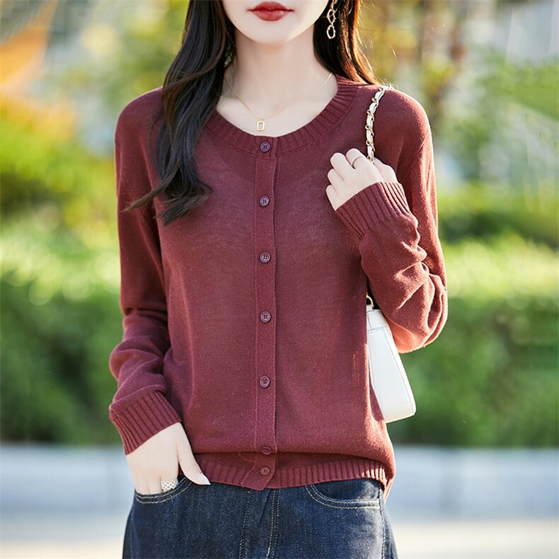 高级感冰丝亚麻针织长袖防晒衣女开衫外套25新款轻薄透气外搭小衫,针织衫/毛衣,暖烁羊绒