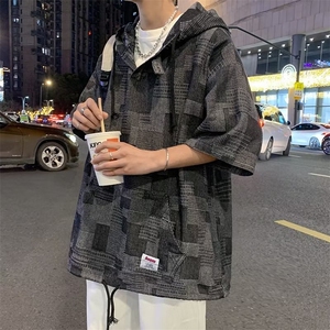 连帽潮流新款T恤青春流行圆领标准男ins夏季潮五分袖TX235P38