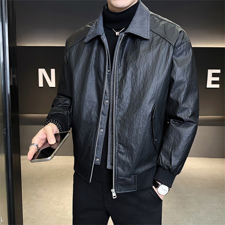 标50绒男士翻领假两件羽绒服皮夹克外套8528-P215(控券后298),男装夹克,电商B338