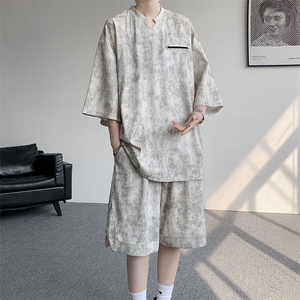 TZ791-特批55  控98 夏季冰感扎染冰丝速干大码短袖短裤T恤套装男图片