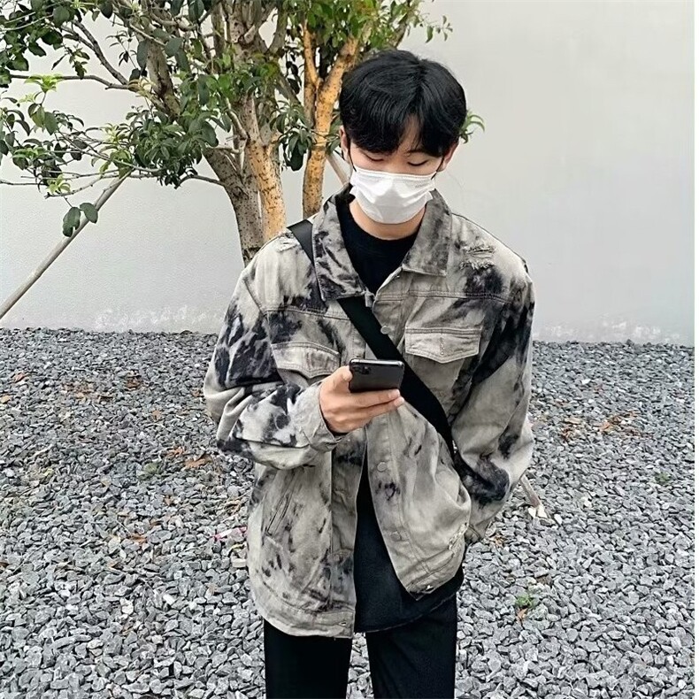 现货得物二开扎染牛仔破坏废土风痞帅cleanfit牛仔衣JK1188-P68,男装工装外套,星座1103-3