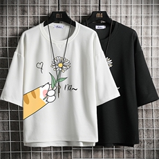春夏季七分袖t恤男大码五分袖男短袖中袖网格挂拍Q11265-P30，男装T恤，电商A040A