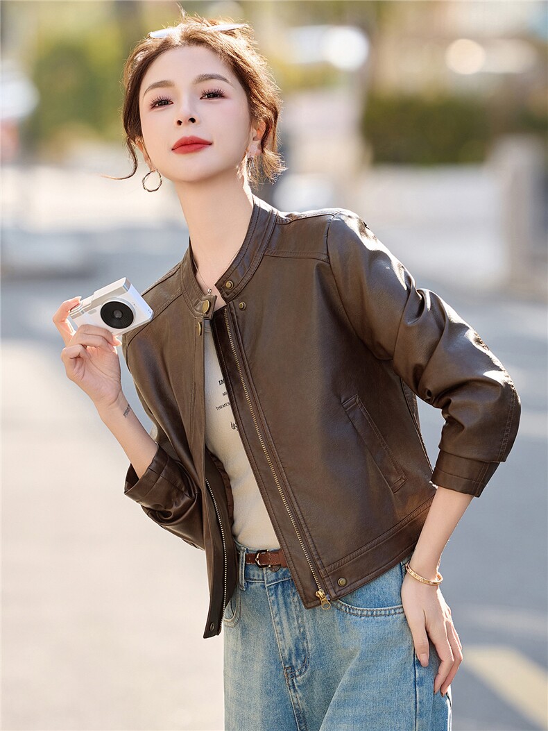 2026年春季新款现货时尚潮流高品质皮衣小外套机车服女装,女装皮衣,臻衣坊