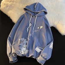 WY2115-P35 加绒款-P40 纯棉连帽卫衣男大码运动帽衫宽松薄外套男图片